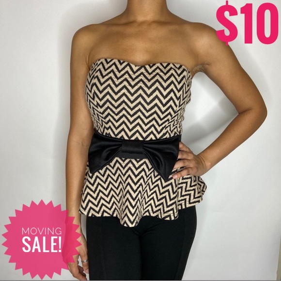Strapless top with peplum and bow - Picture 1 of 8